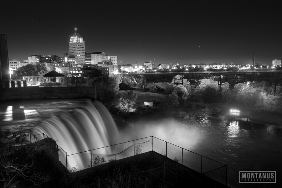 Freddie sue bridge in downtown rochester new york with machinery in foreground Freddie sue bridge in downtown rochester new york with machinery in foreground